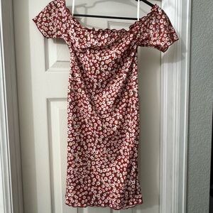 Floral Off-Shoulder Red Dress